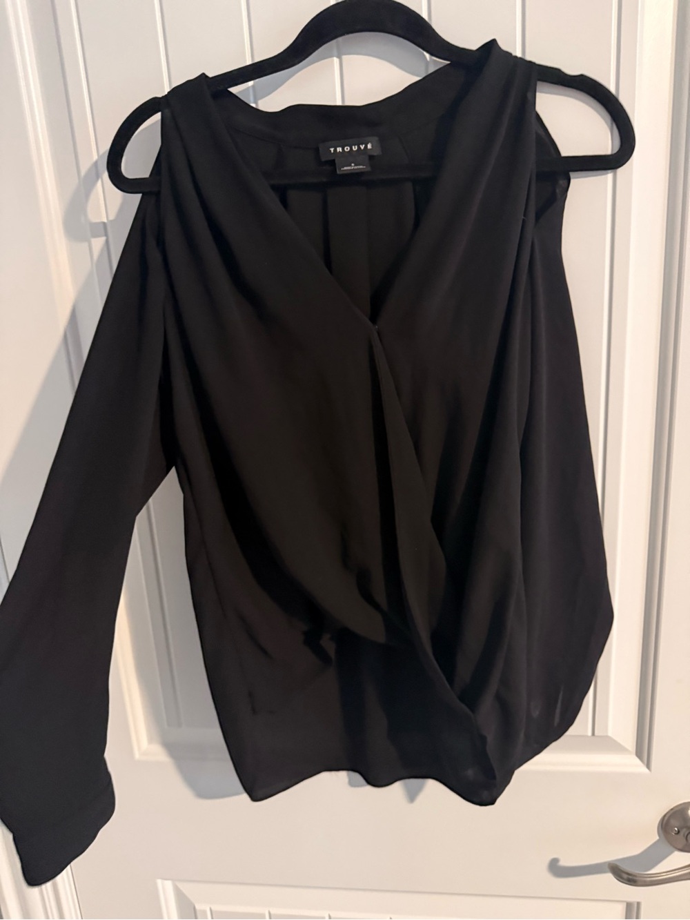 Trouvé Black Draped Surplice Wrap Blouse – Long Sleeve – Size S